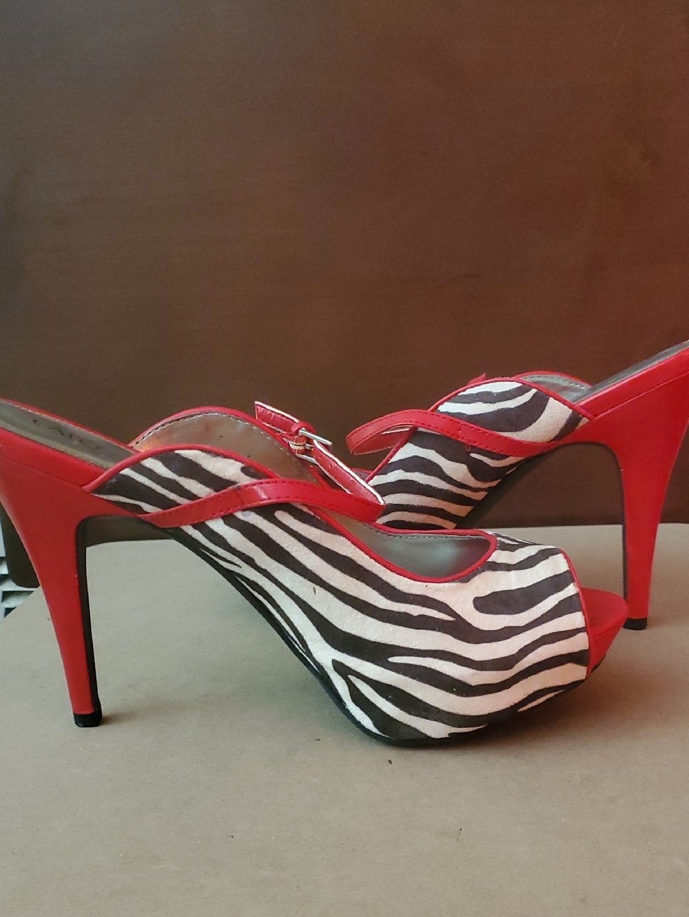 [Never Worn] Zebra Print Red Trim High Heels